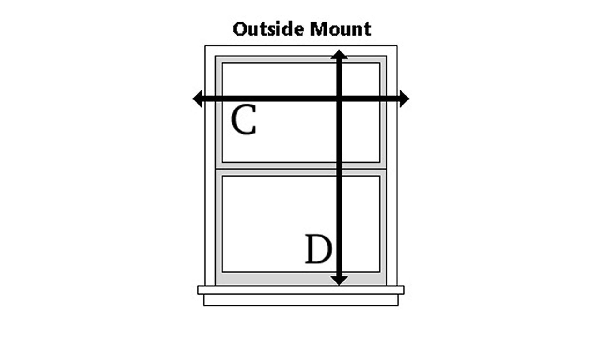 Diagram of a window with measurements labeled 'C' and 'D' for outside mount installation.