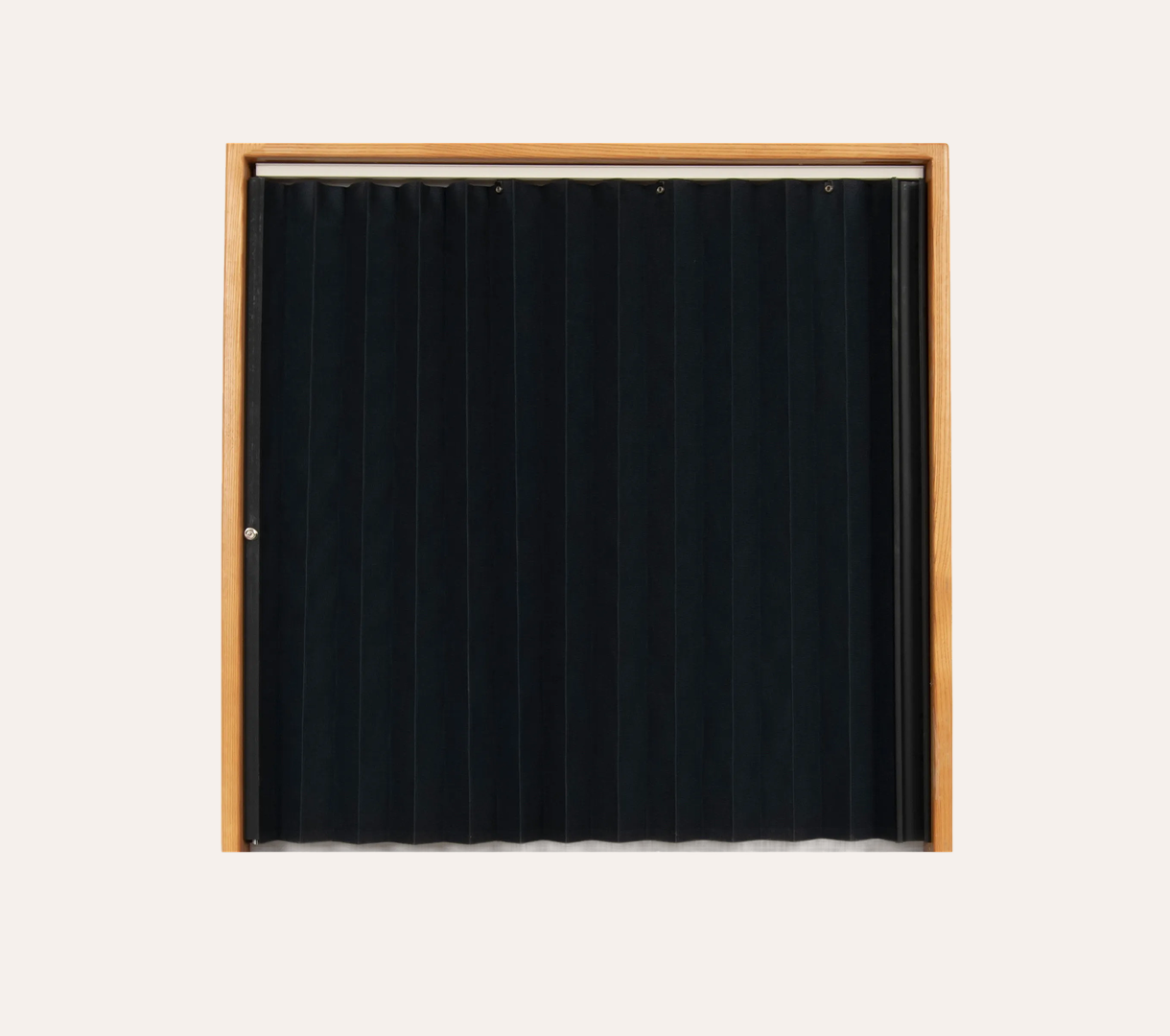 Black sliding door with wooden frame on a white background
