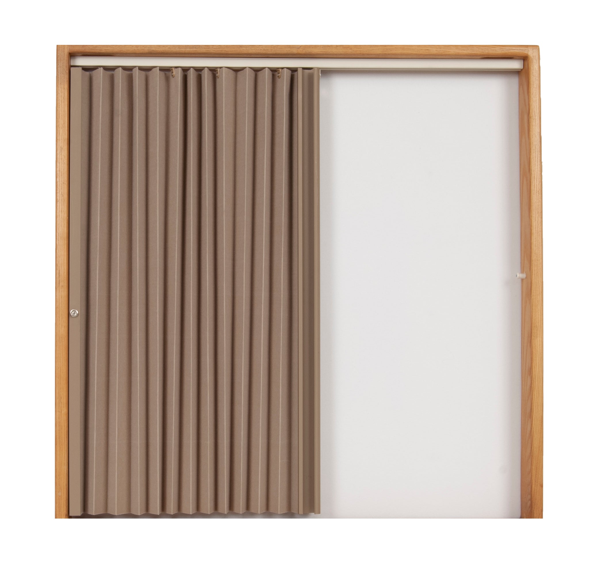 Pleated Accordion Doors - Linen Beige w/ Beige Rail and Ivory Track