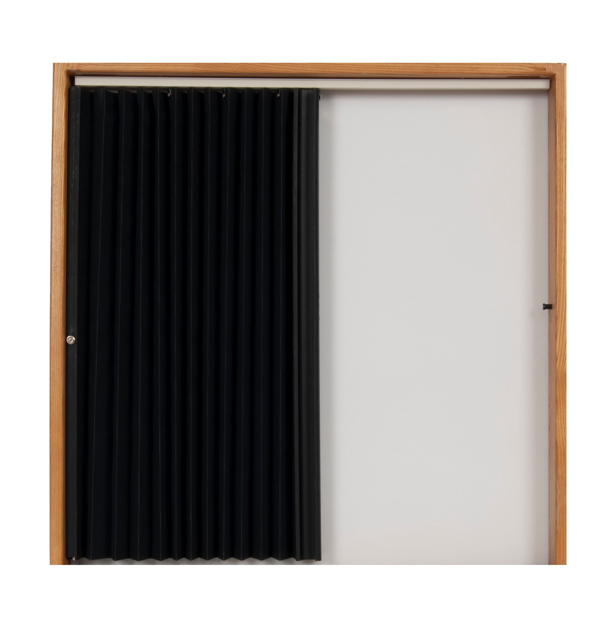 Pleated Accordion Doors - Black w/ Black Rail and Ivory Track